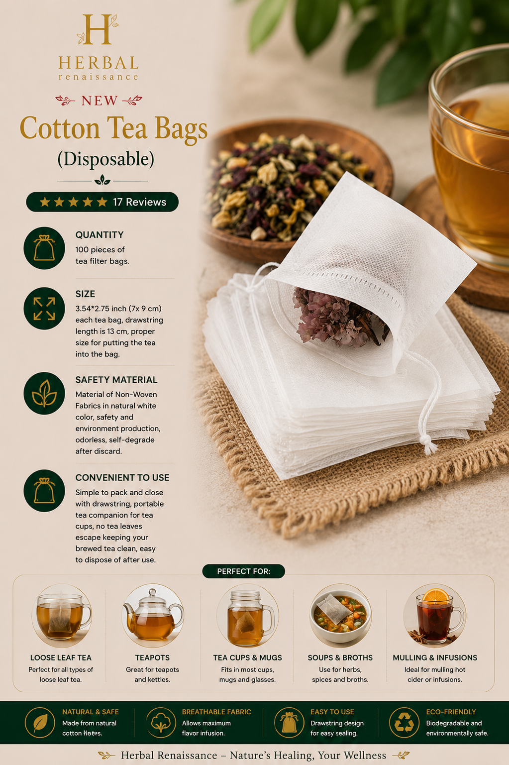 Cotton Tea Bags (Disposable)