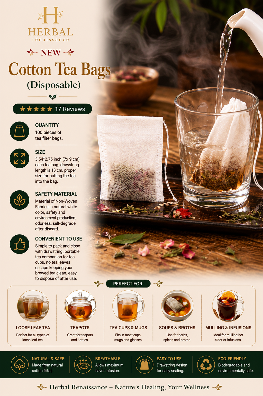 Cotton Tea Bags (Disposable)