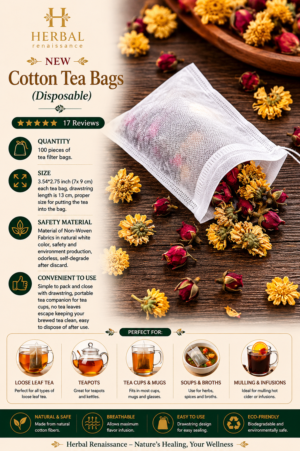 Cotton Tea Bags (Disposable)